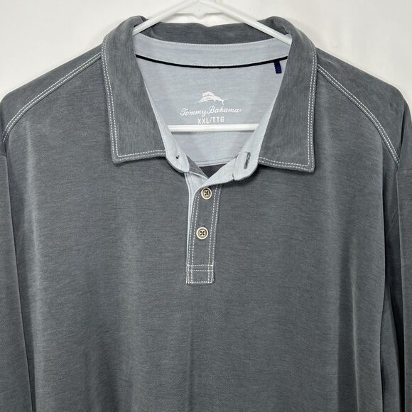 Tommy Bahama Long Sleeve Polo Shirt Mens Size XXL 2XL Gray Tencel Poly Blend EUC - Picture 2 of 11
